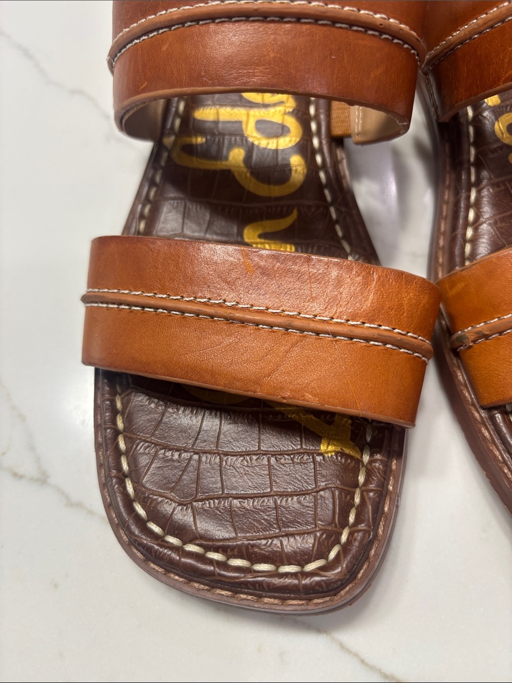 Sam Edelman Cognac Double-Strap Slide Sandals - Picture 5 of 9